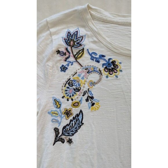 Talbots Embroidered Crewneck Tee Provencal Paisley White Floral Large - Picture 3 of 6